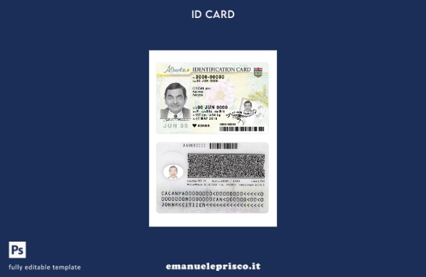 modello di carta d'identità canadese Alberta in stile verificato